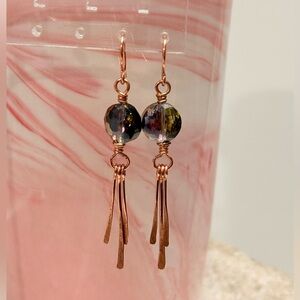 Copper Wire Dangle Earrings With Hammered Fringes